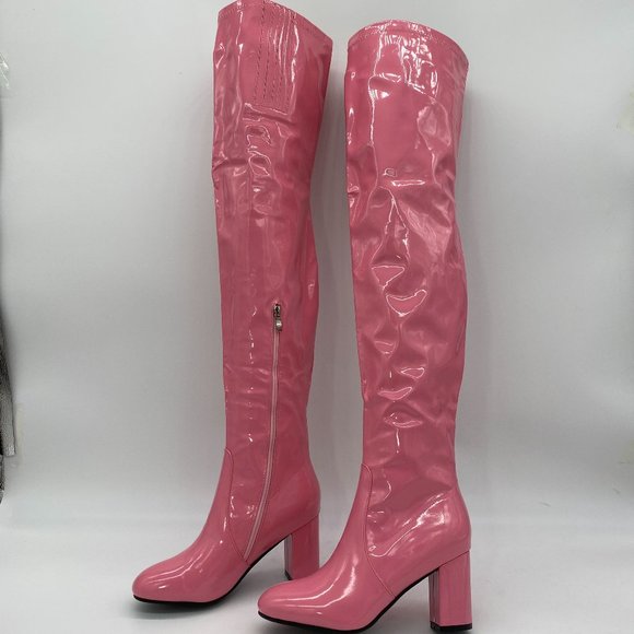 Pink Round Toe Thigh High Over The Knee Boots - Picture 3 of 11